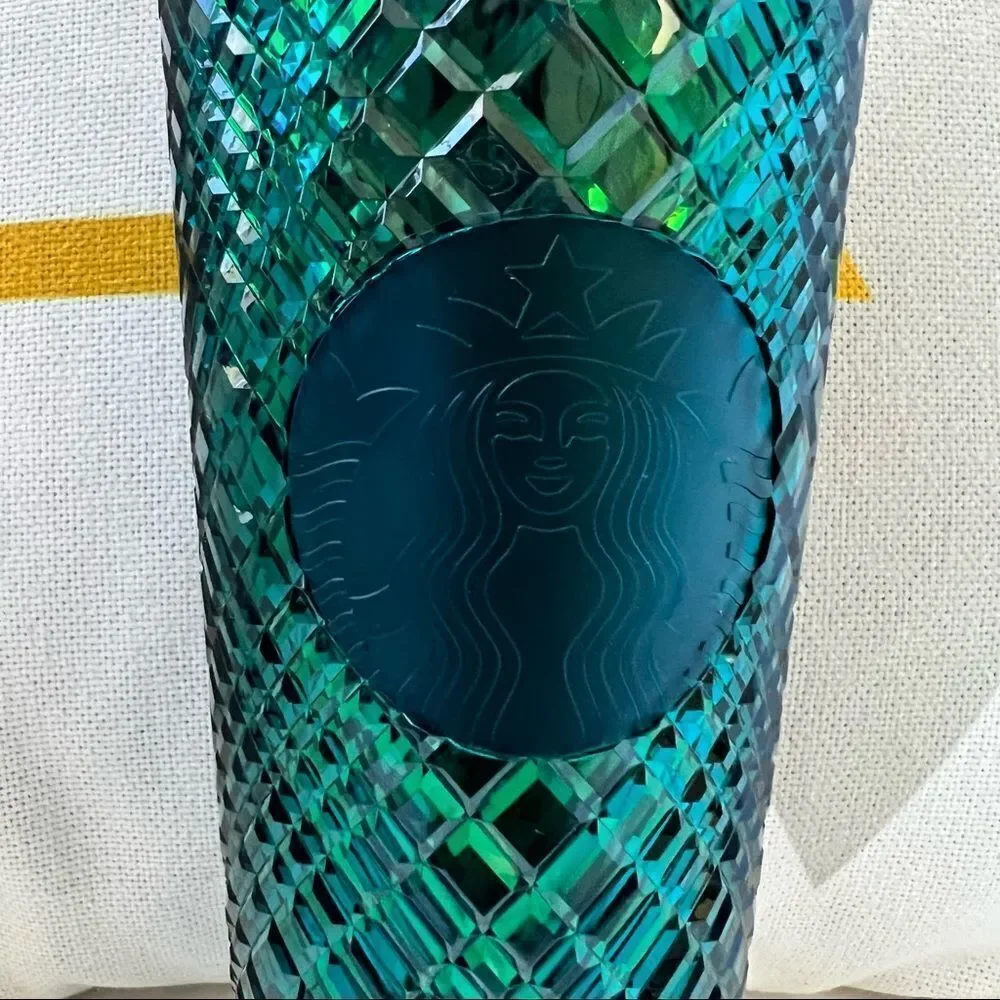 Starbucks 24oz Cold Cup Festive Bling Jeweled Blue Green